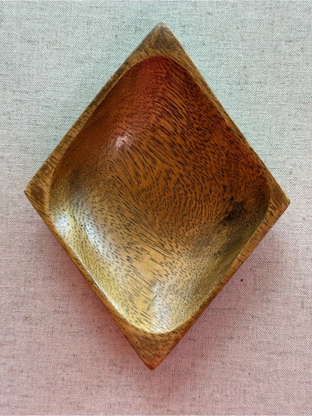 Vintage Hand Carved Wood Square Catchall Bowl | Mid Century Modern